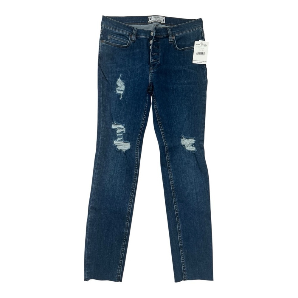 Free People Blue Skinny Jeans Distressed Style